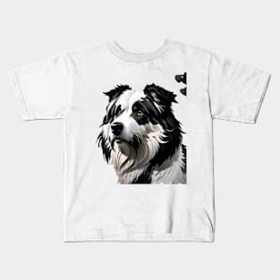 "Ink-Adorned Whimsy: Bearded Collie Canvas" Kids T-Shirt